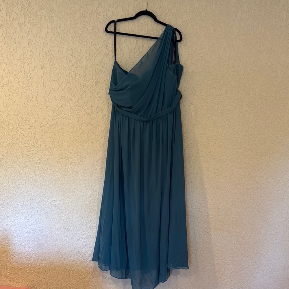Teal One Shoulder Sleeveless Dress